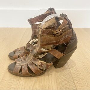 Rare Distressed Brown Leather Freebird FB Breez Sandal Heels